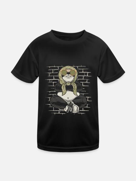 Großer Panda Pandabär Sonnenbrillenschal - Kinder Funktions-T-Shirt - Schwarz - Vorne