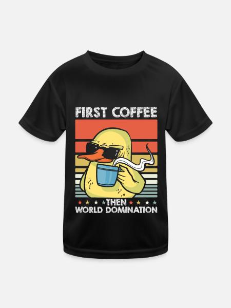 Ente Kaffee-Sonnenbrille - Kinder Funktions-T-Shirt - Schwarz - Vorne