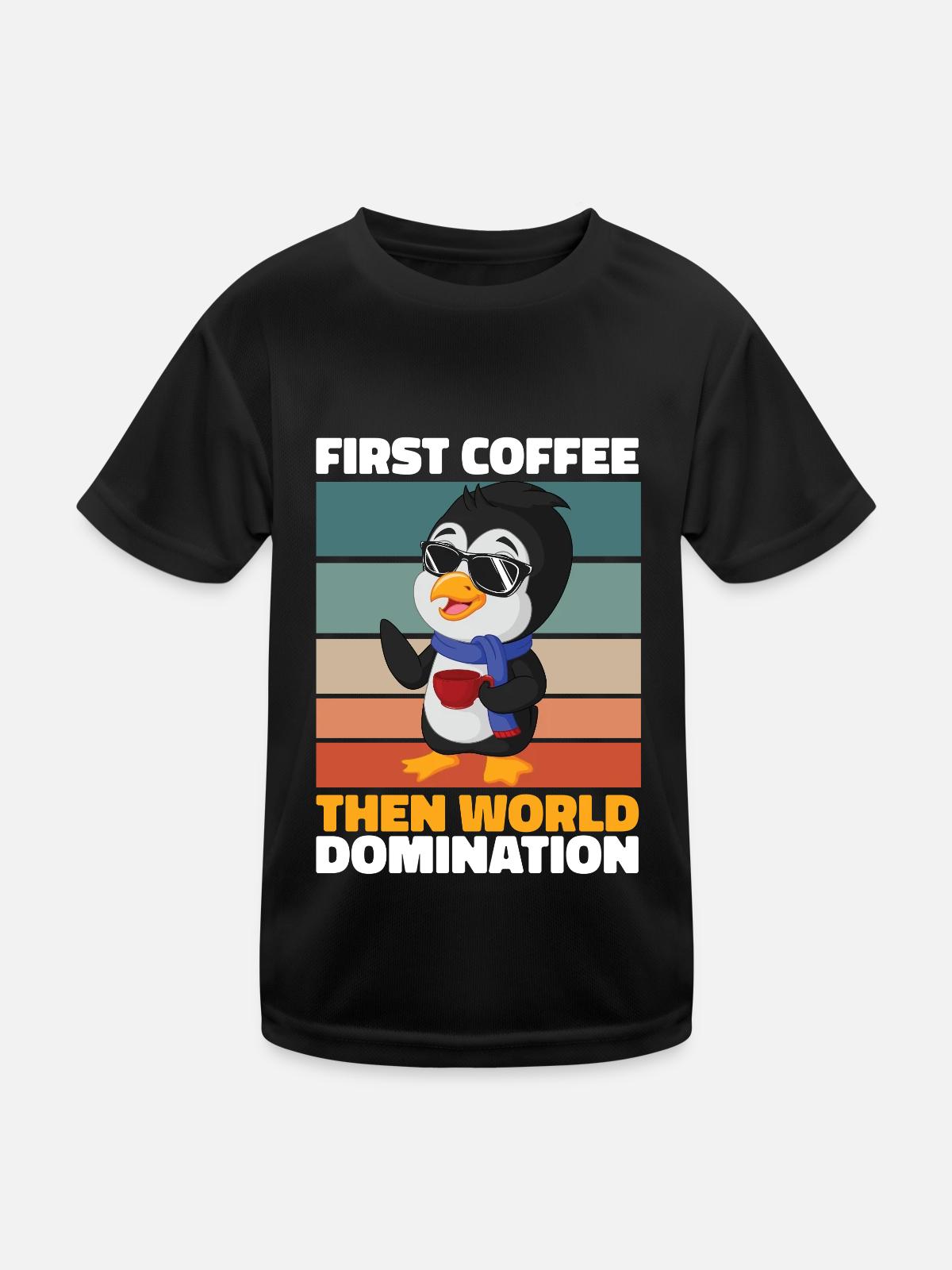 Penguin Coffee - Kids Functional T-Shirt - black - Front