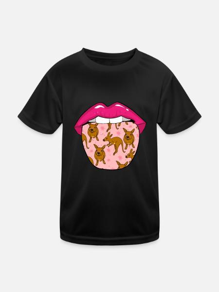 Känguru Zunge - Kinder Funktions-T-Shirt - Schwarz - Vorne