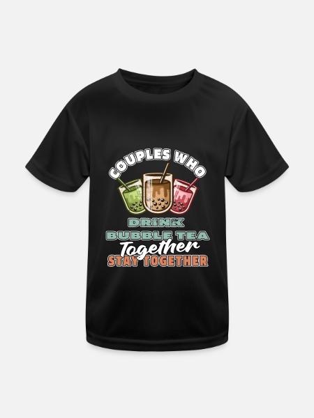 Bubble Tea Boba Paar - Kinder Funktions-T-Shirt - Schwarz - Vorne