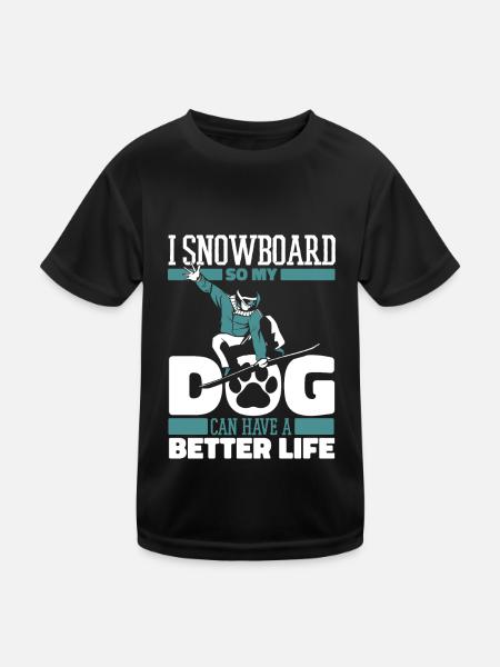 Snowboard Snowboarder Hund - Kinder Funktions-T-Shirt - Schwarz - Vorne