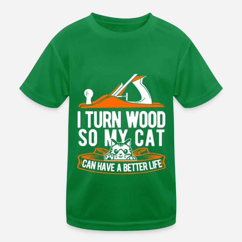 Woodturning Turner Cat Kids Functional T-Shirt