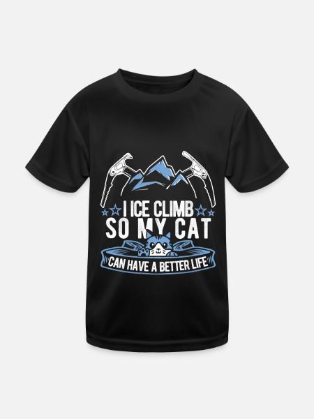 Eisklettern Katze - Kinder Funktions-T-Shirt - Schwarz - Vorne