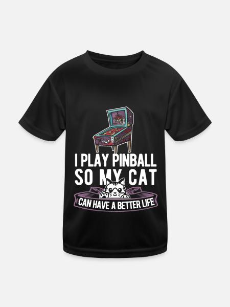 Pinball Katze - Kinder Funktions-T-Shirt - Schwarz - Vorne