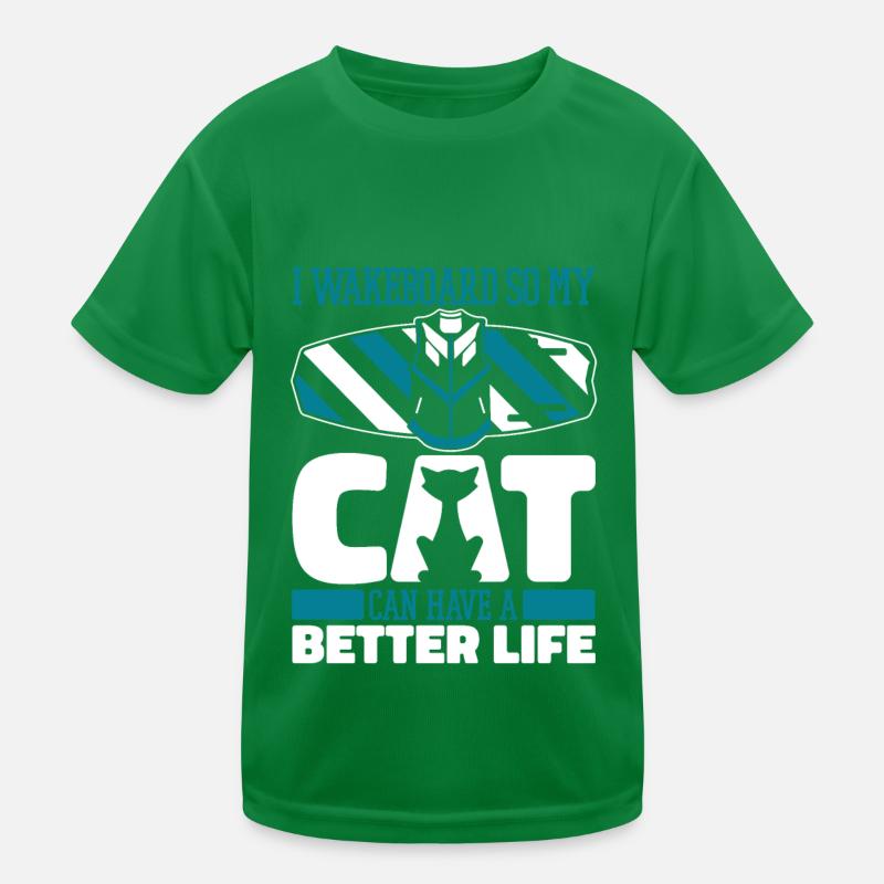 Wakeboard Wakeboarder Cat Kids Functional T-Shirt