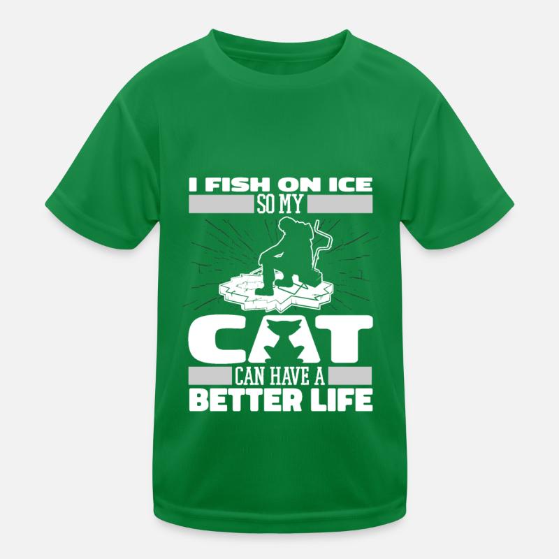 Eisfischen Eisangeln Katze Kinder Funktions-T-Shirt