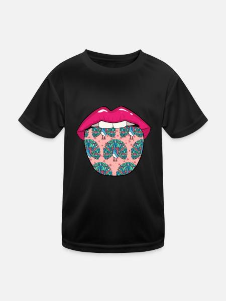 Langue d’oiseau paon - T-shirt sport Enfant - noir - Devant