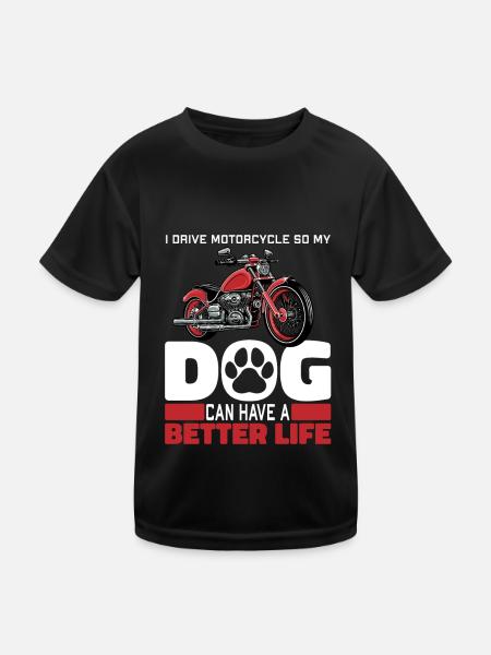 Motorcycle Biker Motorbike Dog - Kids Functional T-Shirt - black - Front