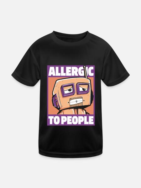 Robotik Ai Roboter Humor Allergic To People - Kinder Funktions-T-Shirt - Schwarz - Vorne