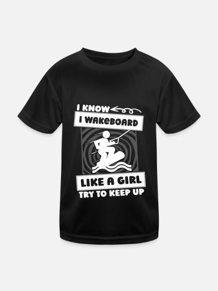 Wakeboard Wakeboarder Mädchen - Kinder Funktions-T-Shirt - Schwarz - Vorne