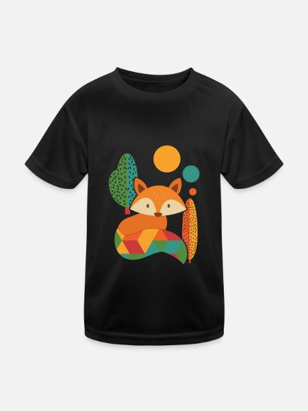 Fuchs Geometrisch - Kinder Funktions-T-Shirt - Schwarz - Vorne