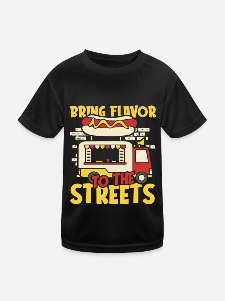 Straßenessen Hotdog - Kinder Funktions-T-Shirt - Schwarz - Vorne