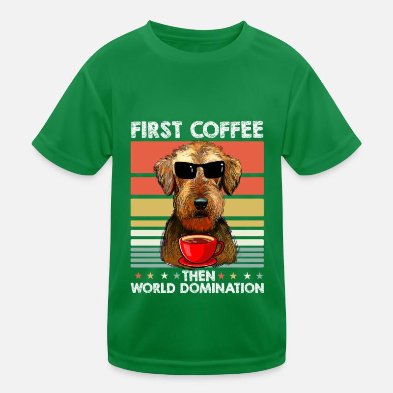 Airedale Terrier Coffee Sunglasses Kids Functional T-Shirt