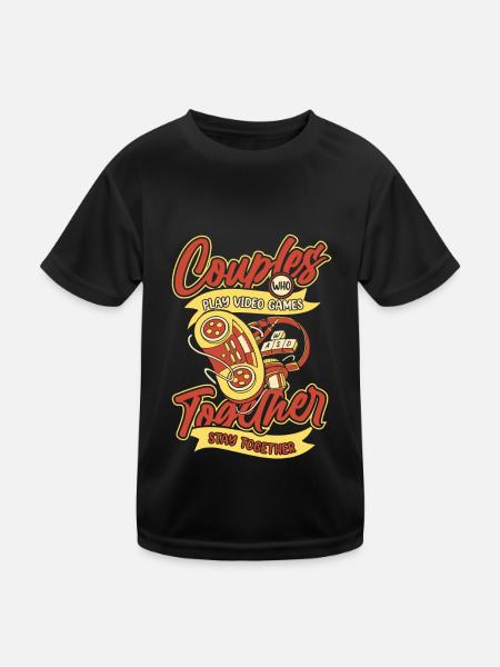 Gamer Gaming Paar - Kinder Funktions-T-Shirt - Schwarz - Vorne