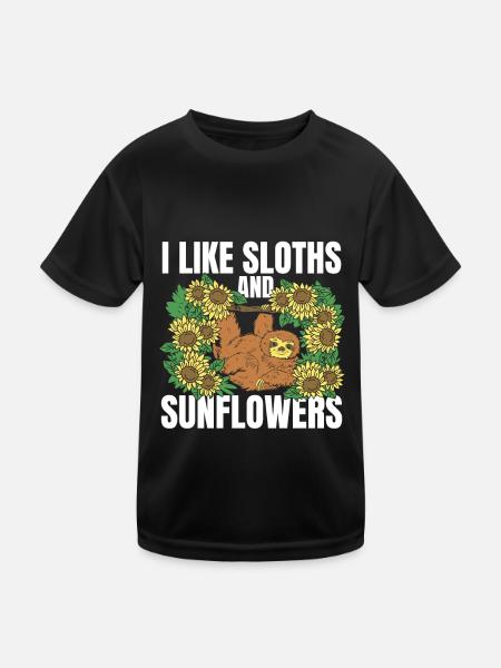 Faultier Blume Faultier Sonnenblume - Kinder Funktions-T-Shirt - Schwarz - Vorne