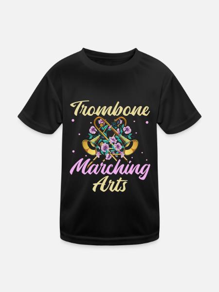 marching band trombone art brass band trombone - Kids Functional T-Shirt - black - Front