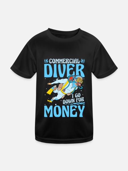 Diving Diver Funny Commercial Diving - Kids Functional T-Shirt - black - Front