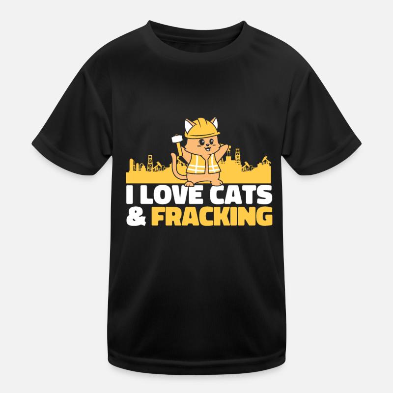 Ölfeld Bohrinsel Katze Fracking Kinder Funktions-T-Shirt