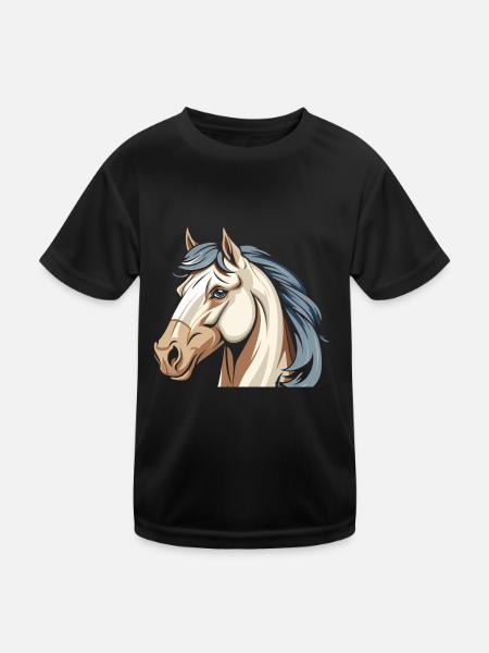 Pferd Reitsport Kopf - Kinder Funktions-T-Shirt - Schwarz - Vorne