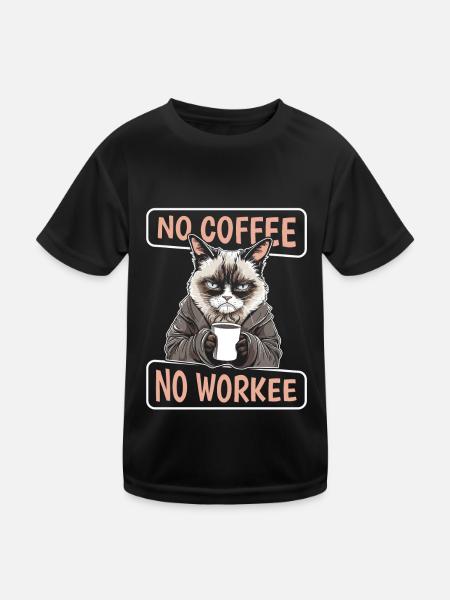 Coffee Cafe Cat No Coffee No Workee - Kids Functional T-Shirt - black - Front