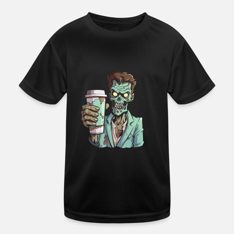 Coffee Cafe Halloween Zombie Kids Functional T-Shirt