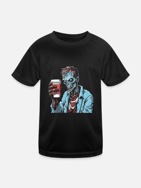 Coffee Cafe Halloween Zombie Hand - Kids Functional T-Shirt - black - Front