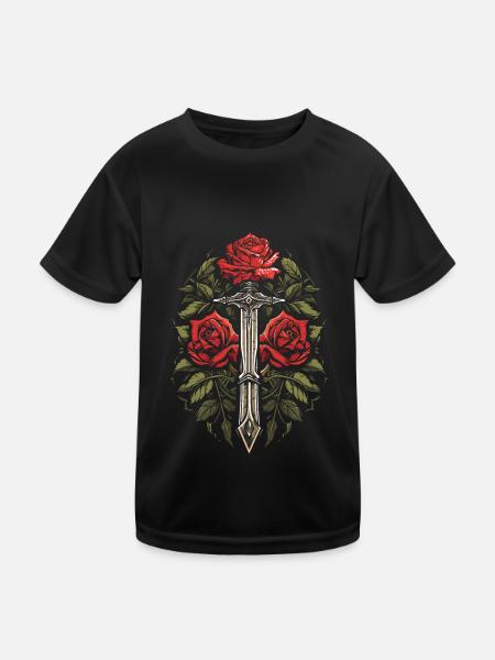 Épée Goth Rose rouge - T-shirt sport Enfant - noir - Devant
