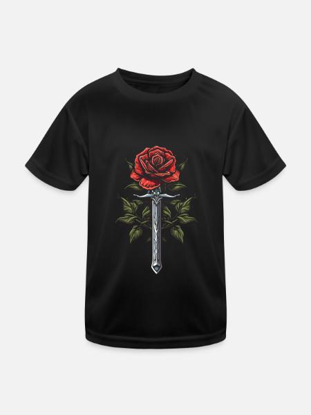 Rote Rose Goth Schwert - Kinder Funktions-T-Shirt - Schwarz - Vorne