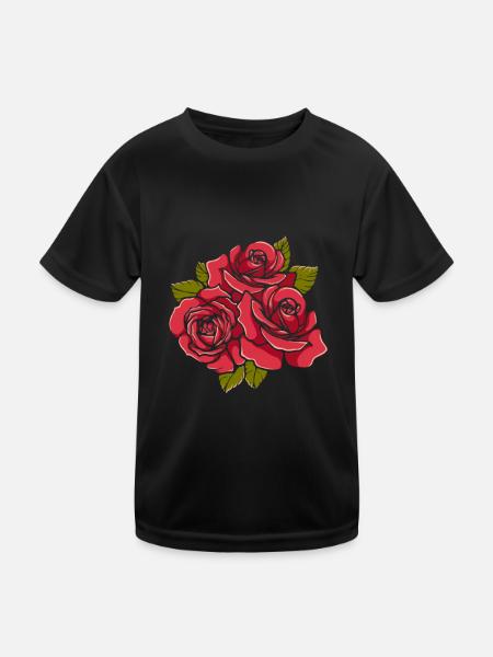 Red Rose Goth Rose Flower Line Art - Kids Functional T-Shirt - black - Front