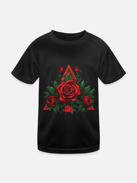 Rote Rose Goth - Kinder Funktions-T-Shirt - Schwarz - Vorne