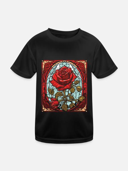 Rote Rose Goth - Kinder Funktions-T-Shirt - Schwarz - Vorne