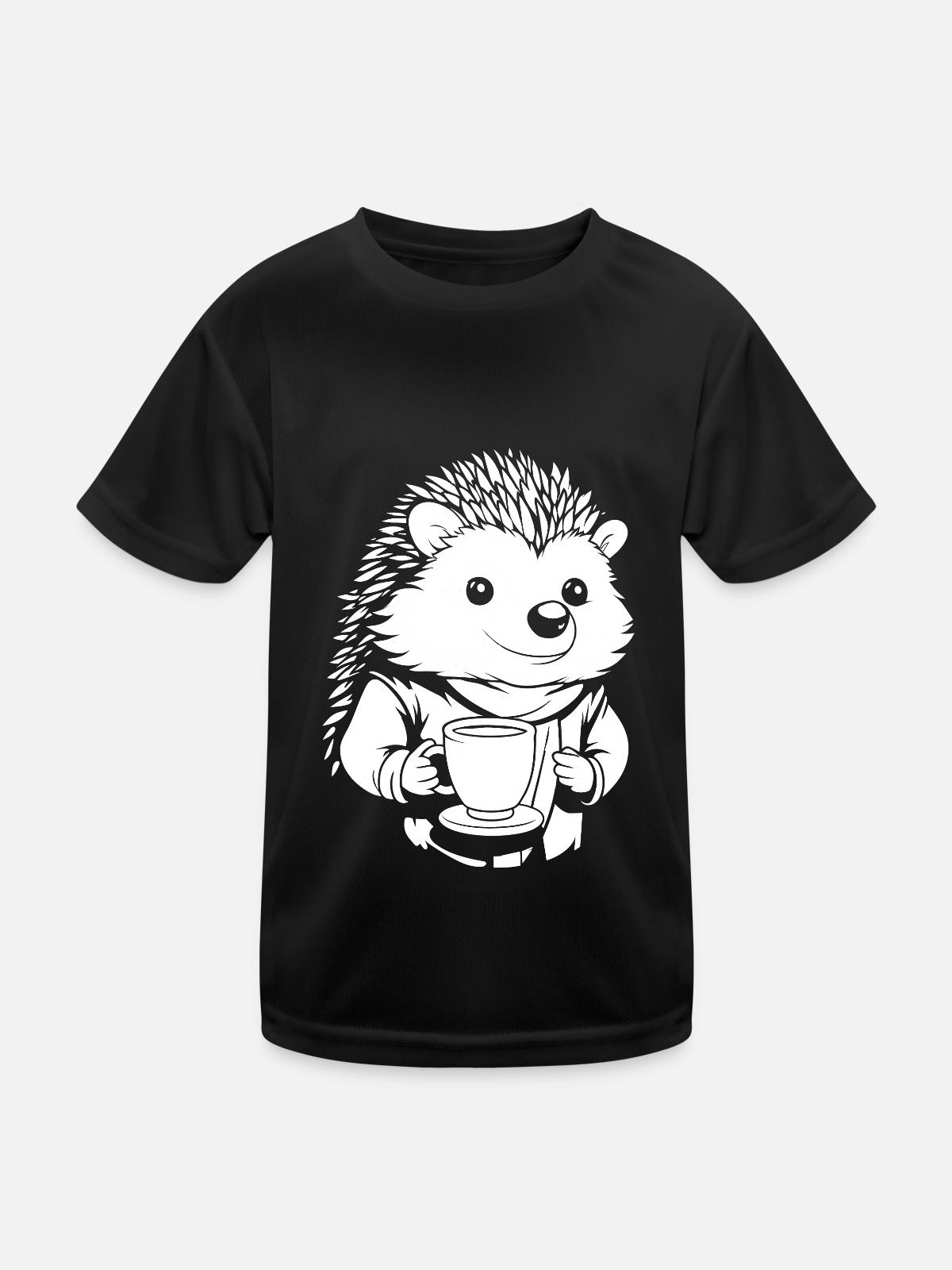 Igel Kaffee - Kinder Funktions-T-Shirt - Schwarz - Vorne