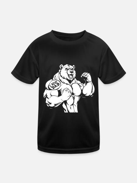 Bear Brown Bear Biceps Tattoo I Love Dad - Kids Functional T-Shirt - black - Front