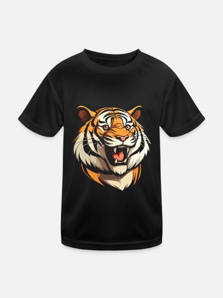 Tigre souriant - T-shirt sport Enfant - noir - Devant