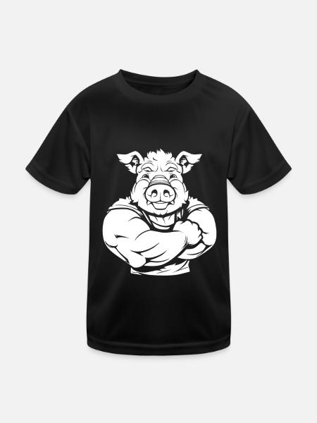 Cochon de fitness - T-shirt sport Enfant - noir - Devant
