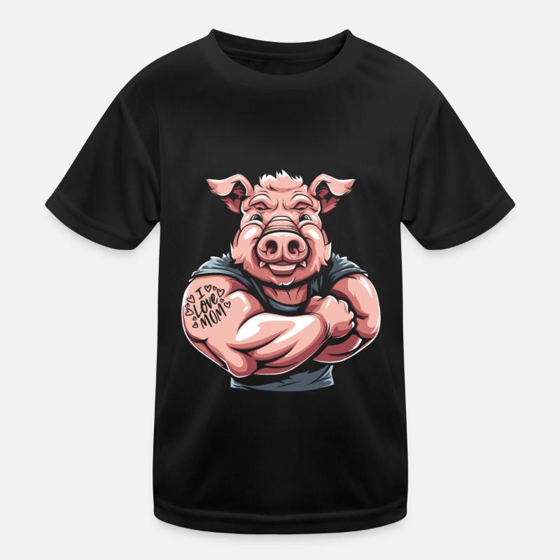 Schwein Schweinebauer Mutter I Love Mom Kinder Funktions-T-Shirt