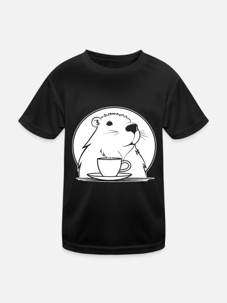 Capybara Wasserschwein Kaffee - Kinder Funktions-T-Shirt - Schwarz - Vorne