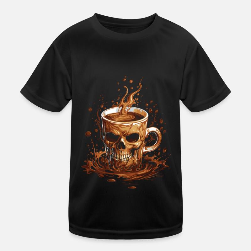 Kaffee Cafe Schädel - Kinder Funktions-T-Shirt - Schwarz