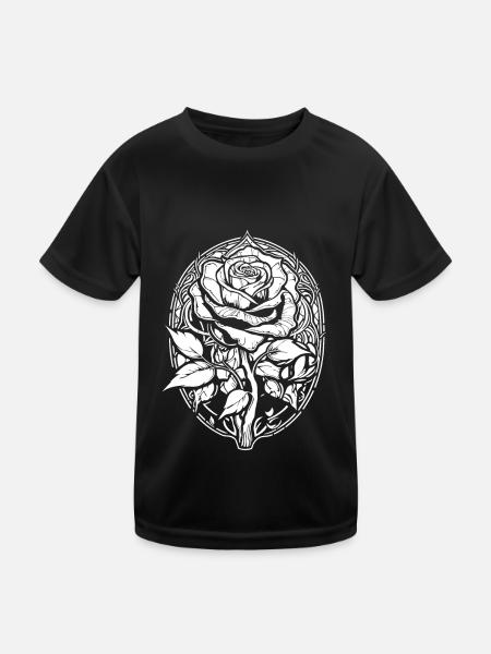 Rote Rose Goth - Kinder Funktions-T-Shirt - Schwarz - Vorne