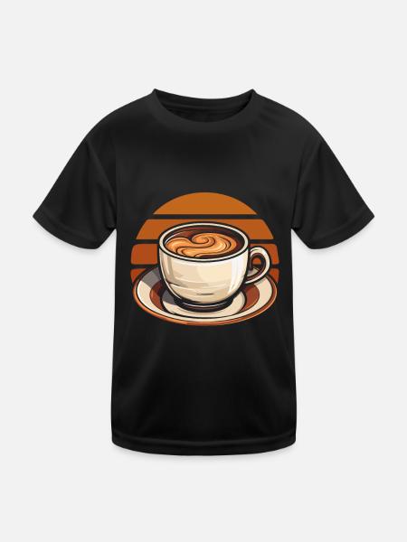 Kaffee Cafe - Kinder Funktions-T-Shirt - Schwarz - Vorne