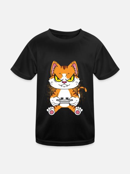 Gamer Gaming Gamer Cat - Kinder Funktions-T-Shirt - Schwarz - Vorne