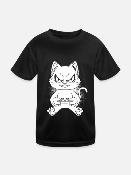 Gamer Gaming Gamer Cat - Kinder Funktions-T-Shirt - Schwarz - Vorne