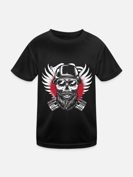Motorrad Biker Motorbike Skull Motorcycle - Kinder Funktions-T-Shirt - Schwarz - Vorne