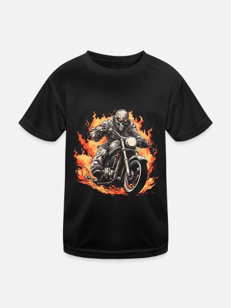 Moto Motard Motard Moto Flammes - T-shirt sport Enfant - noir - Devant