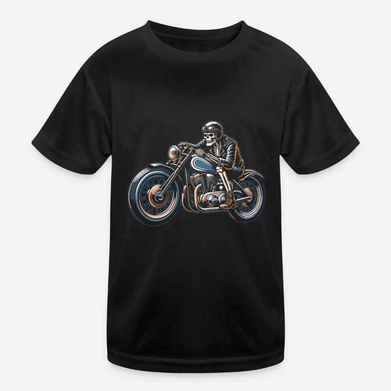 Motorcycle Biker Motorbike Skeleton Kids Functional T-Shirt
