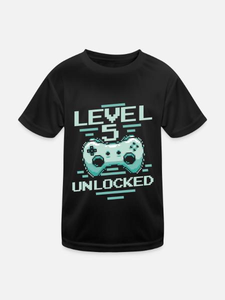 Gamer Gaming Level 5 Unlocked - Kids Functional T-Shirt - black - Front