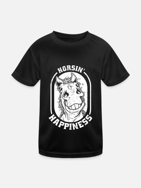 Pferd Reitsport - Kinder Funktions-T-Shirt - Schwarz - Vorne