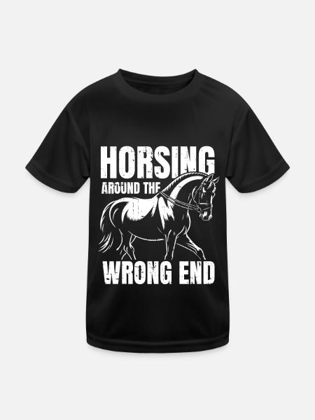 Pferd Reitsport - Kinder Funktions-T-Shirt - Schwarz - Vorne