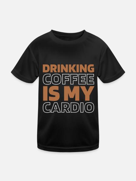 Kaffee Cafe Funny Cardio Quote - Kinder Funktions-T-Shirt - Schwarz - Vorne